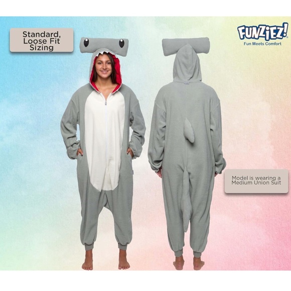 Funziez! Sea Creatures Onesie Hammerhead Shark  Plush Adult Animal Costume - Picture 3 of 5